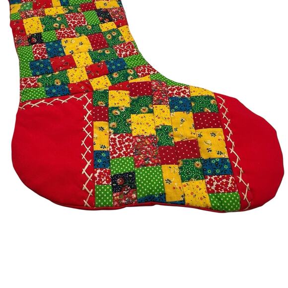 VTG 70s Patchwork Crazy Quilt Stocking Handmade Calico Colorful Christmas Retro - Picture 4 of 13